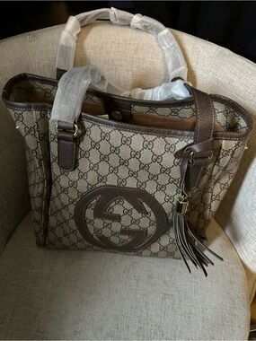 Brown Canvas Tote Bag with Tassel